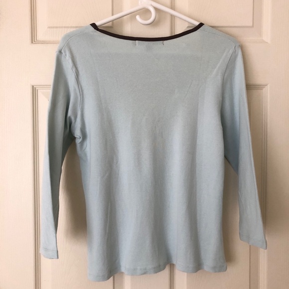 Boden 3/4 Sleeve Cotton Knit Shirt Pale Blue with Brown Trim Size UK16/US12 - Picture 2 of 7